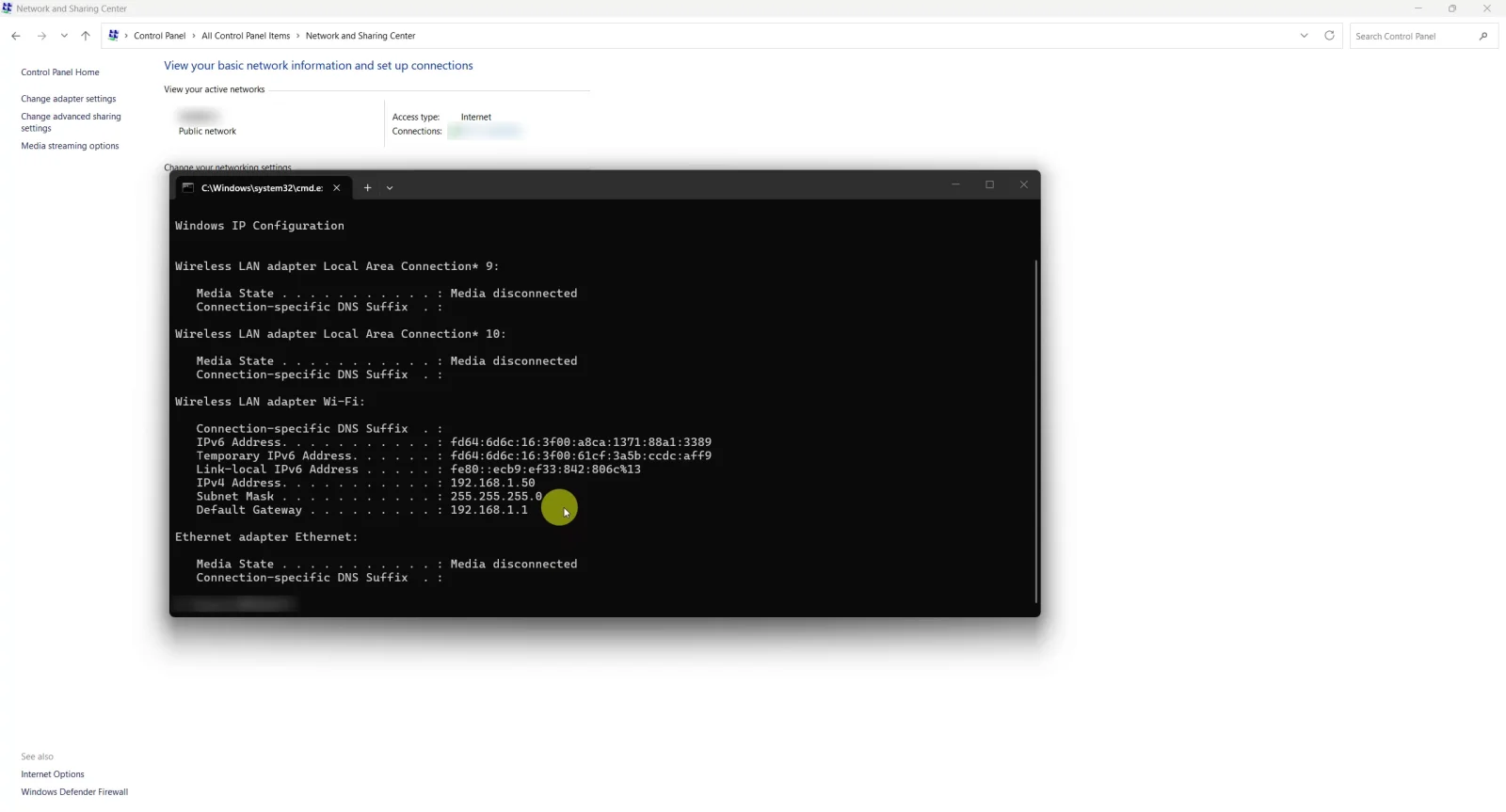 Confirmed with ipconfig